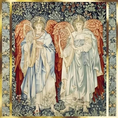 Image of GBCC Charity Christmas Cards Pack of 10 with an Angels and Harps Religious Design Eco Friendly Xmas Multipack Envelopes