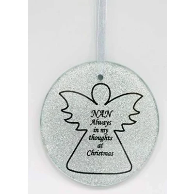 Image of DF Nan Angel Silver Glass Christmas Tree Hanging Plaque, Memorial Decoration Xmas Bauble