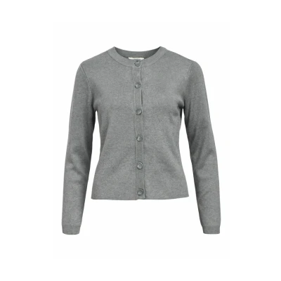 Image of Object Women&#039;s Objester SLI L/S Knit Cardigan Noos Sweater, Medium Grey Melange, M