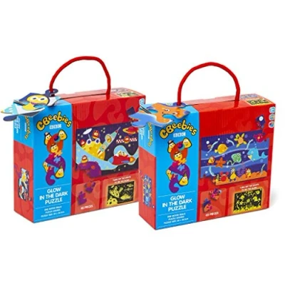 Image of RMS INTERNATIONAL Set of 2 CBeebies 45pc Glow in the Dark Jigsaw Puzzle Space &amp; Sea life Design Childrens Boys Girls 3+ Years Gift
