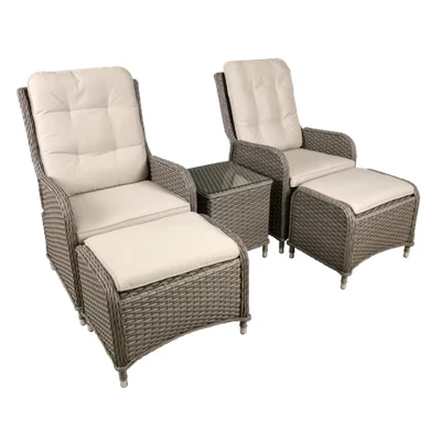 Image of Dellonda Chester Rattan Wicker Outdoor Recliner Seat &amp; Coffee Table Set, Brown DG68