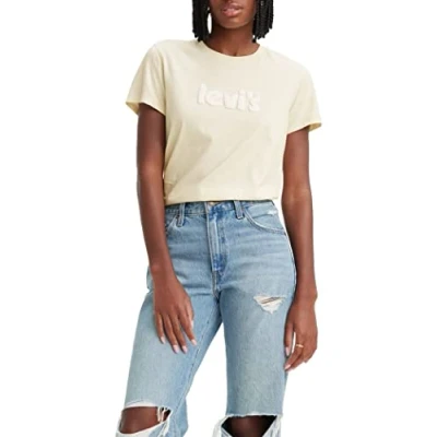 Image of Levi&#039;s Women&#039;s The Perfect Tee Poster Logo T Shirt, Tofu, XS