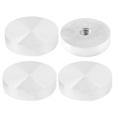 Image of sourcing map 4pcs Furniture Replacement Round Silver Tone Aluminum Disc Table Glass Top Adapter M8 x 40mm