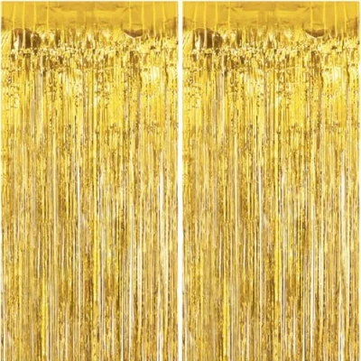 Image of Jonami 2 Shimmer Curtain for Birthday, Fringe Foil Party Tinsel Backdrop, Metallic Curtains, (Gold)