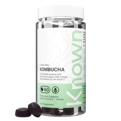Image of Known Tasty Kombucha Gummies with Apple Cider Vinegar, Probiotic Bacteria &amp; Vitamin D3, C, B12 Vegan and Halal Chewable Flavoured Gut Support 2 Billion Friendly 1 Month