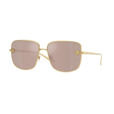 Image of Versace Woman VE2282 1002/5 Sunglasses Metal Gold Pink Squared Normal