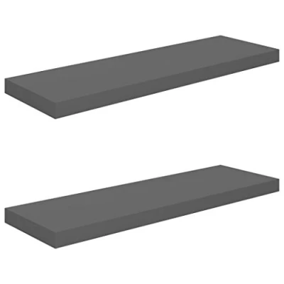 Image of vidaXL Floating Wall Shelves Set of 2 High Gloss Grey Finish Honeycomb MDF and Metal Frame 80x23.5x3.8 cm Stylish Modern Design Ideal for Living Room, Bedroom, Office