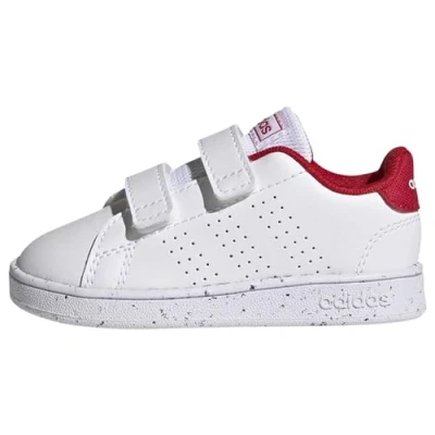 Image of adidas Unisex Baby Advantage Lifestyle Court Two Hook and Loop Shoes Tennis, Cloud White/Cloud White/Scarlet, 8 UK Child