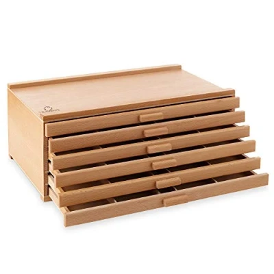 Image of 7 Elements 6 Drawer Wooden Artist Storage Supply Box for Pastels, Pencils, Pens, Markers, Brushes and Tools