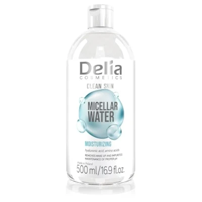 Image of Delia Cosmetics Clean Skin Moisturizing Micellar Water for Face Daily Makeup Removal Effectively Removes and Impurities Hyaluronic Acid, Amino Acids 500ml