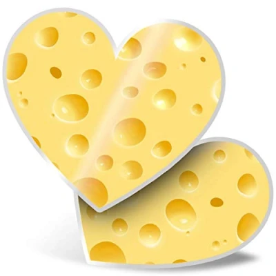 Image of 2 x Heart Stickers 7.5 cm Fun Swiss Cheese Effect Food Decals for Laptops,Tablets,Luggage,Scrap Booking,Fridges, #3184