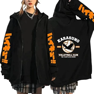 Image of MEDM Anime Jual Kaos Karasuno Haikyuu Cosplay Zip Up Hoodie Women Men Harajuku Sweatshirt High School Manga Jacket Coats Style84XL