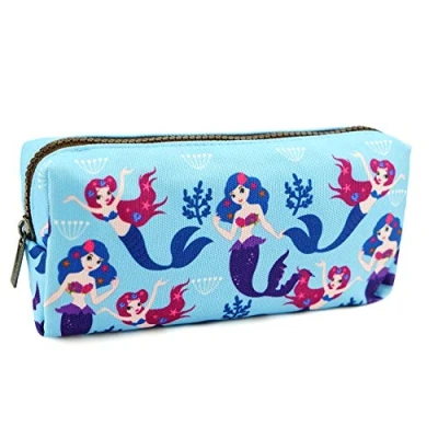 Image of LParkin Cute Mermaid Pencil Case Canvas Pen Bag Pouch Gadget Stationary Makeup Cosmetic Kawaii Box