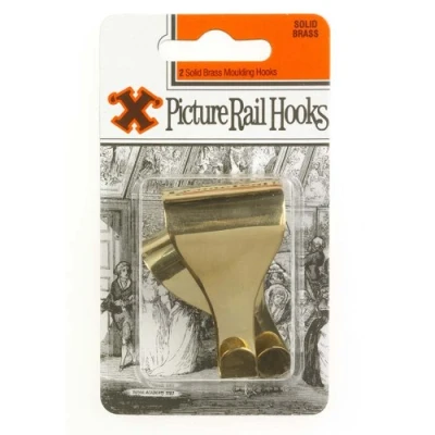 Image of X 2 Solid Brass Picture Rail Hook