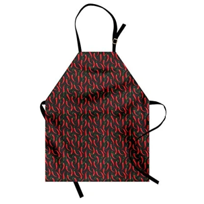Image of ABAKUHAUS Vegetable Apron, Hot Spice Chilli Peppers, Unisex Kitchen Bib Apron with Adjustable Neck for Cooking Baking Gardening, Grey Vermilion Green