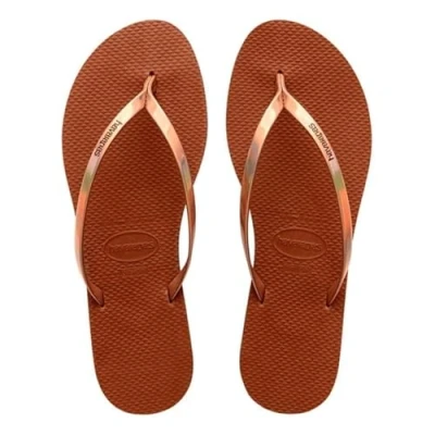 Image of Havaianas Women&#039;s You Metallic Flip Flop, Rust, 3/4 UK