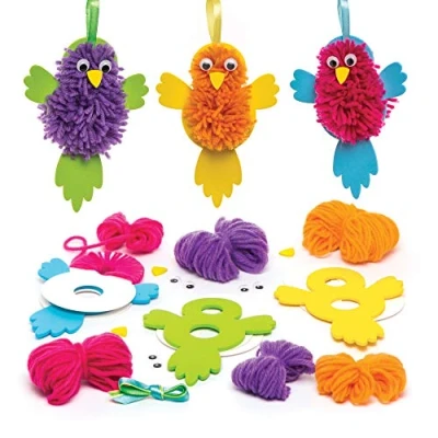 Image of Baker Ross AW302 Spring Themed Bird Pom Kits (Pack of 3) For Kids to Make and Display