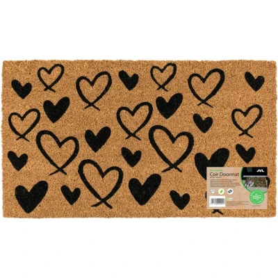 Image of JVL Eco Friendly Latex Backed Coir Entrance Doormat, 40x70cm Hearts