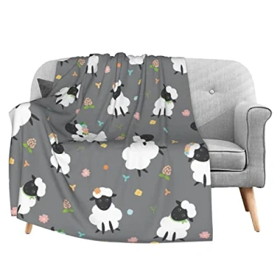 Image of Fehuew Cute Sheep Lambs Soft Throw Blanket 40x50 inch Lightweight Warm Flannel Fleece for Couch Bed Sofa Travel Camping Kids Adults
