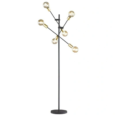 Image of Cross Modern 6 Light Multi Arm Floor Lamp Black Matt with Footswitch, Wiz Connected UK Stock