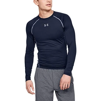 Image of Under Armour UA HeatGear Long Sleeve, Sleeve Functional Shirt, Breathable Shirt for Men Men, NavyBlue (Midnight Navy/Steel (410)), S