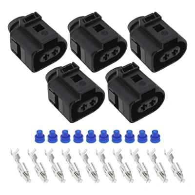 Image of eMagTech 5 Sets Car Headlight Fog Lamp Plug Connector 1J0973722 Compatible with VW Audi Seat 2 Pins