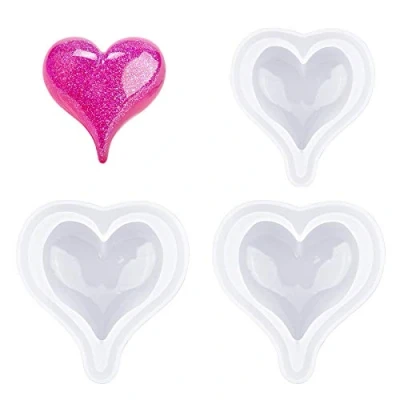 Image of WANDIC 3pcs Love Heart Epoxy Resin Molds Silicone Handmade Jewelry Cake for Craft DIY, Fondant Decoration and Soap Making