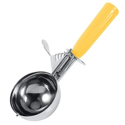 Image of Nikou Ice Cream Scoop Practical Stainless Steel Fruit Spoon with Plastic Handle Kitchen Tool (Color : Yellow 5.5cm)
