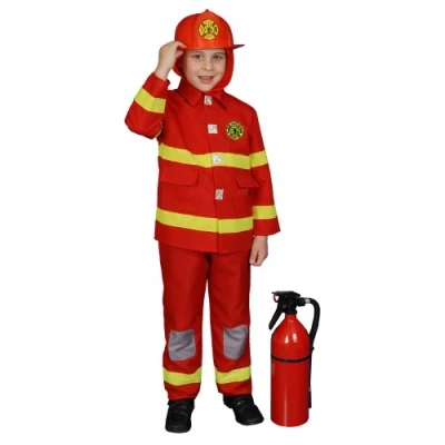 Image of Dress Up America Red Fire Brigade Costume Set with Helmet For Children Boy Fighter Role Playing Games
