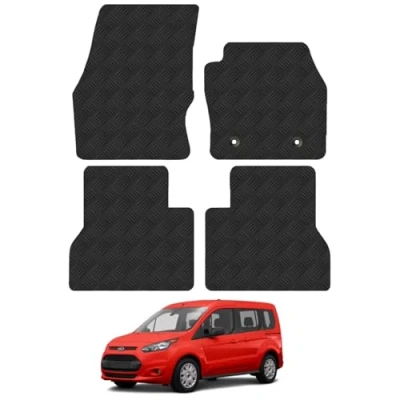 Image of Rubber Floor Mats for the Ford Transit Connect (2013 2016) [Only suitable short wheelbase DCIV] Custom Van Accessory Tailored fit Heavy Duty, Waterproof &amp; Anti Slip Work with Clips