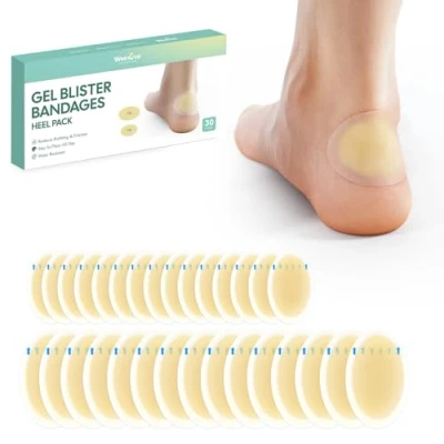 Image of 30 Pieces Blister Plasters for Feet Welnove Invisible Hydrocolloid Gel Bandages Cushions Heel, Toe &amp; Foot, Water Resistant Bandages(Heel Pack)