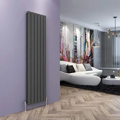 Image of ELEGANT 1800x452mm Vertical Anthracite Column Radiator Double Flat Panel Tall Upright Designer