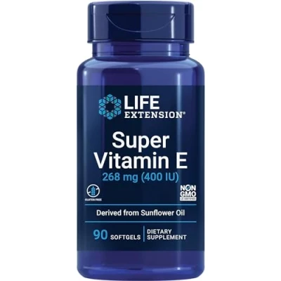 Image of Life Extension, Super Vitamin E, 268mg (400 IU), D Alpha Tocopherol, 60 Softgels, Gluten Free, SOYA GMO Free