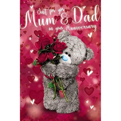 Image of Me to You Bear 3D Holographic Mum &amp; Dad Anniversary Card, White,ALM93009