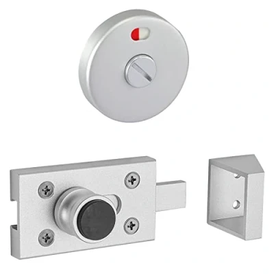 Image of Satin Anodised Aluminium Cubicle Door Lock with Buffer Indicator Release and Keep for Toilet Cubicles