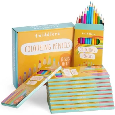 Image of THE TWIDDLERS 10 Boxes of Colouring Pencils for Children, 12 Per Box, 120 Total 18cm Full Length Multipack Drawing Set School Party Favours, Artist Sketching Kids &amp; Adults