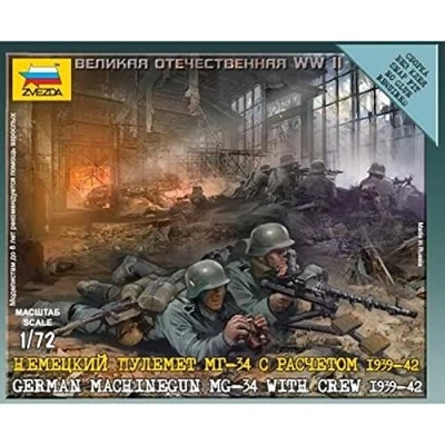 Image of Zvezda 6106 1:72 WWII Figure Set German MG Trupp (4) Model Kit, Plastic Assembly Detailed Replica, Unpainted, One Size