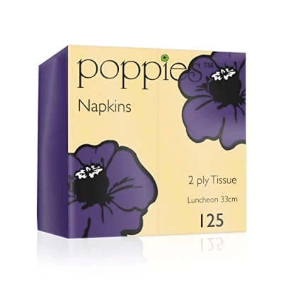 Image of Poppies Purple Napkins 33cm 2ply Pack of 125 Disposable Party Napkins, Paper Dinner Luncheon