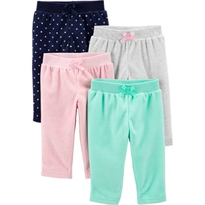 Image of Simple Joys by Carter&#039;s Baby Girls&#039; 4 Pack Fleece Pants Casual, Aqua Green/Light Grey/Light Pink/Navy Dots, 0 Months (Pack of 4)