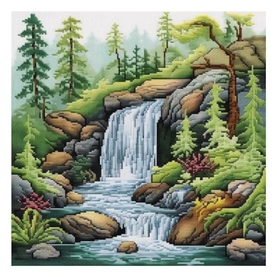 Image of Xinpinzhou 11ct Cross Stitch, 11 Count Counted Stamped Pre Printed Stitch Embroidery Kits for Adults Beginners Starter Advanced Easy Crossstitch Stream Landscape Patterns Set 40 x cm