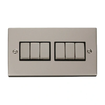 Image of Click Deco 6 Gang 2 Way Ingot 10AX Switch Pearl Nickel Black Inserts