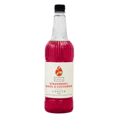 Image of Simply Strawberry, Basil &amp; Cucumber Cooler, Vegan Gluten Free Beverage Syrup for Cordial Squash, Cocktails Mocktails (6 x 1 Litre)