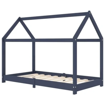 Image of vidaXL Kids Bed Frame, Solid Pine Wood Construction, Treehouse Design, Reading Nook and Play House Features, Grey, Suitable for 80x160 cm Mattress