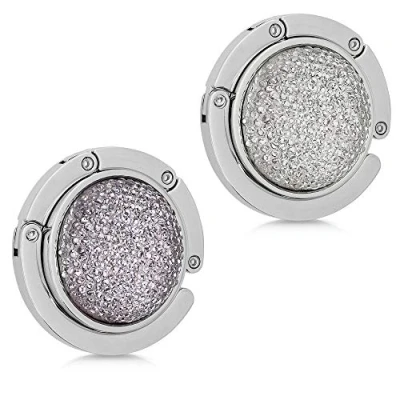Image of kwmobile Purse Hooks for Table Set of 2 Portable Handbag Hook Foldable Bag Holder Hangers Tables with Design Small Diamonds Dark Grey/White/Silver