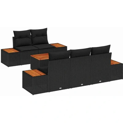 Image of vidaXL 6 Piece Garden Sofa Set with Cushions Black Poly Rattan Acacia