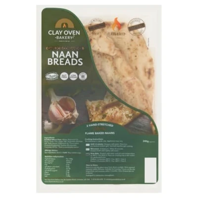 Image of Clay Oven Bakery 2 Garlic &amp; Coriander Naan Breads, 240g