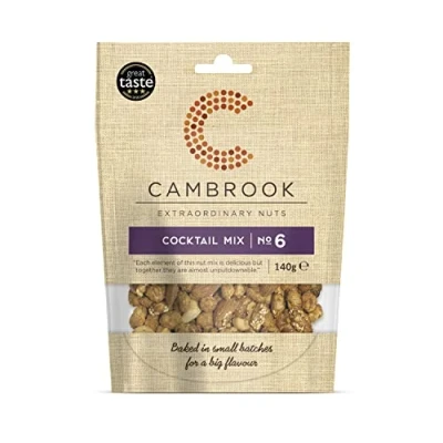 Image of Cambrook Cocktail Mix 6, Salted, Smoked, &amp; Caramelised Mixed Nuts, 140g Bag