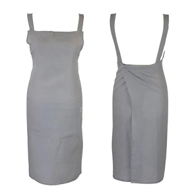 Image of Spode® Pinafore Apron Natural Grey 100% Linen Cooks Kitchen Chefs ONE SIZE with Metal Snap Fastener Closure Machine Washable