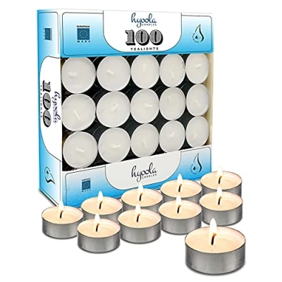 Image of Hyoola Tealight Candles Tea Light Pack of 100 European Made Lights 4 Hour Burn Time