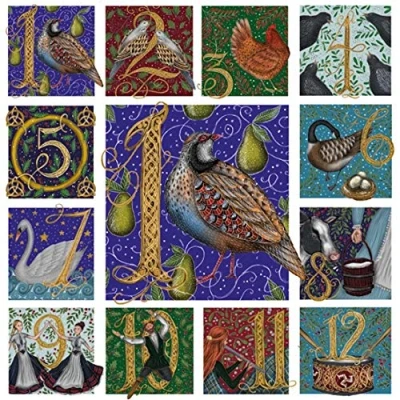 Image of Museums &amp; Galleries Pack of 5 Charity Christmas Cards (MG 288840 XAH) Stunning Artistic From The Twelve Days Christmas, Partridge in a Pear Tree by Catherine Rowe 1 Design